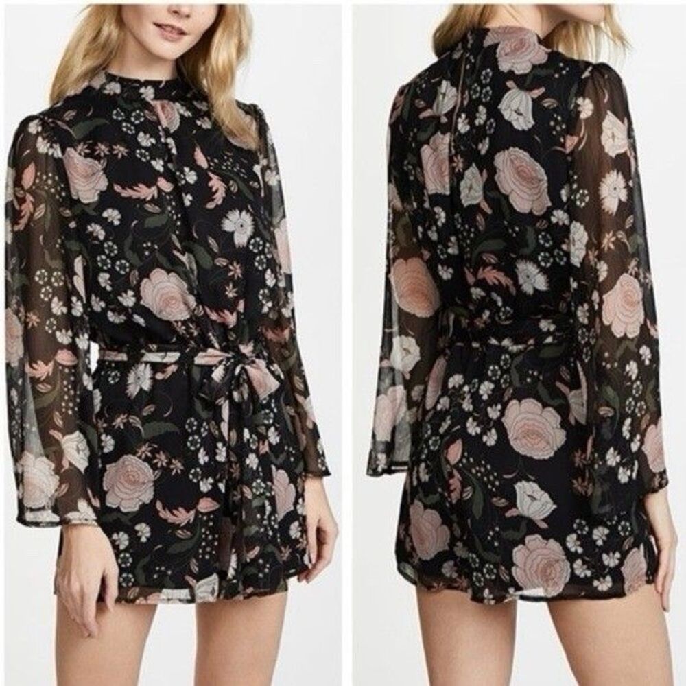 BB Dakota Tullia Romper Black Floral Long Sleeve Medium Belt